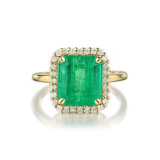 3.53-Carat Colombian Emerald and Diamond Ring