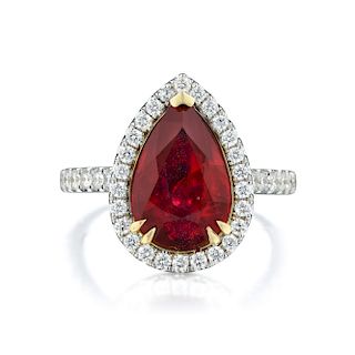 3.24-Carat Unheated Ruby and Diamond Ring