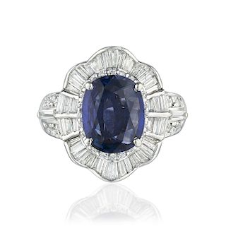 5.01-Carat Ceylon Sapphire and Diamond Ring
