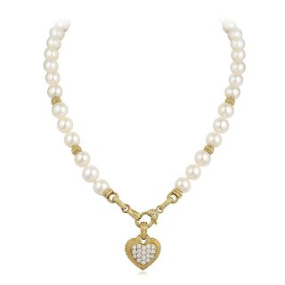 Judith Ripka Cultured Pearl and Diamond Heart Necklace