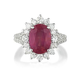4.11-Carat Mozambique Unheated Ruby and Diamond Ring