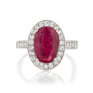 3.33-Carat Unheated Burmese Ruby and Diamond Ring, Italian