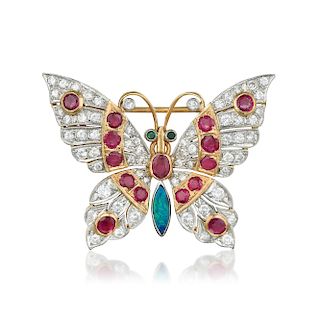 Ruby Opal and Diamond Butterfly Pendant/Brooch