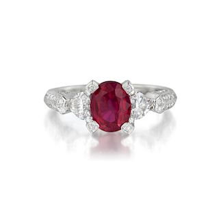 Fine Unheated Ruby and Diamond Ring