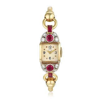 J.E. Caldwell & Co. Ruby and Diamond Watch in 14K Gold