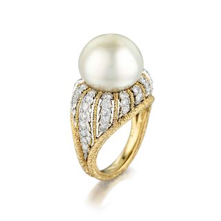 Buccellati South Sea Cultured Pearl and Diamond Dome Ring