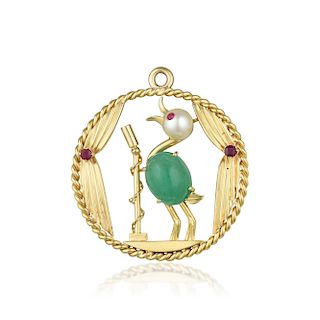 Van Cleef & Arpels Emerald Ruby and Cultured Pearl Singing Bird Pendant