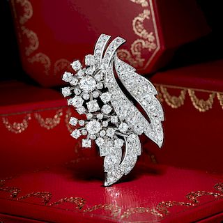 Cartier Art Deco Diamond Leaf Brooch