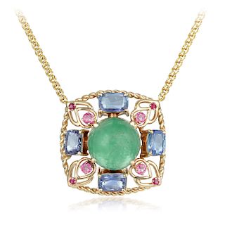 Emerald Sapphire and Pink Sapphire Necklace