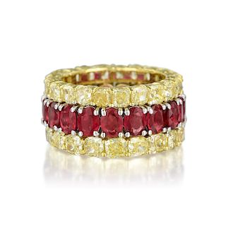 Ruby and Diamond Wide Ring