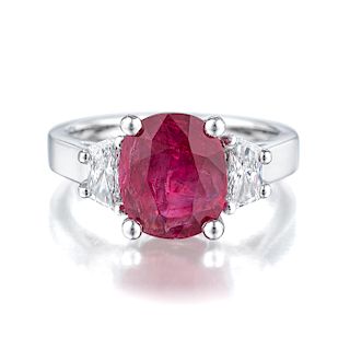 3.07-Carat Burmese Unheated Ruby and Diamond Ring
