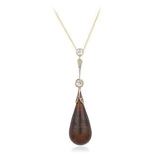 13.94-Carat Natural Saltwater Non-Nacreous Pearl and Diamond Pendant Necklace