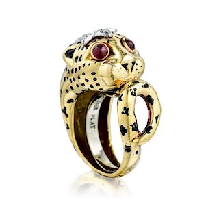 David Webb Diamond and Ruby Leopard Ring