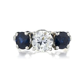 1.56-Carat Diamond and Sapphire Ring