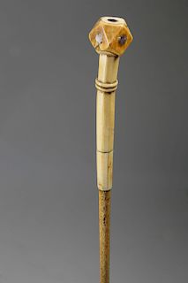 Whaleman Made Whale Ivory and Whalebone Walking Stick, circa 1840