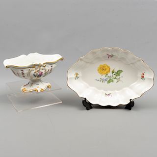 Salsera y centro de mesa. Francia y Alemania. Siglo XX. Elaboradas en porcelana SŽvres y Meissen.