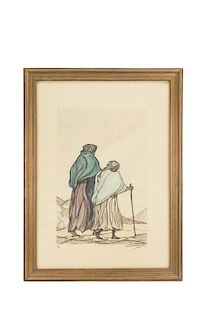 Pablo O'Higgins. "Dos Mujeres". Firmada y fechada '74. Litograf’a a color 63/150. Enmarcada. 50 x 33 cm.; hoja completa, 68 x 48 cm.