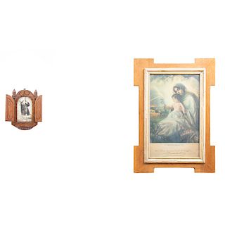 Lote de 2 obras religiosas. Consta de: Sophia Maffei. "La Madonna della Pace". 1916. Firmada por Benedicto XV. Otro. 43 x 25 cm (mayor)