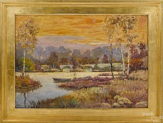 Oil on canvas impressionist landscape, signed low