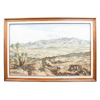 Firmado Mora. "Valle del Mexquital". Firmado y fechado 1981. îleo sobre tela. 90x 139 cm.