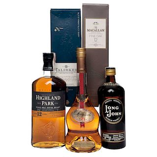 Whisky de Escocia. Speyside, Highland Park, The Macallan, Talisker y Long John, Total de piezas: 5.