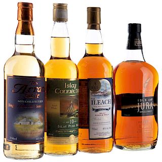 Whisky de Escocia. Jura Legacy, Islay Connection, The Arran Malt y The Ileach. Total de piezas: 4.