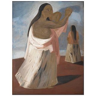 JESÚS GUERRERO GALVÁN, Dos mujeres (“Two Women”), Signed and dated 1949, Gouache and pastel on cardboard, 22 x 16.9” (56 x 43 cm)