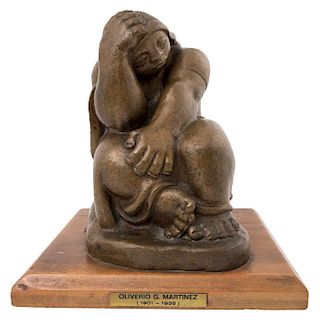 OLIVERIO MARTÍNEZ, Dolor (“Pain”), 1960, Unsigned, Bronze sculpture on wood base, 7.8 x 7.4 x 5.9 (20 x 19 x 15 cm), total measurements with base.