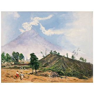 MARIO ALMELA, Vista del Popocatépetl (“View of Popocatépetl”), Signed, Oil on canvas, 27.5 x 35.4” (70 x 90 cm), includes certificate.