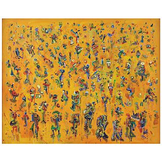 JAZZAMOART, Orquesta tribal (“Tribal Orchestra”), Signed and dated 2009 on the front and back, Oil on canvas, 37.4 x 47.2” (95 x 120 cm)