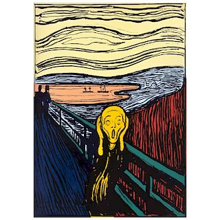 ANDY WARHOL, IIIA .58 (e): The Scream, with a “Fill in your own signature” stamp in the back, Serigraph 107 / 1500,
35.4 x 25.5” (90 x 65 cm)