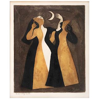 CARLOS OROZCO ROMERO, Dos figuras ca. 1938 (“Two Figures ca. 1938”), Signed, 
Engraving without print number, 7.6 x 6.2” (19.5 x 16 cm)