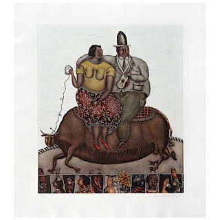 MAXIMINO JAVIER, A Tlacotalpan (“To Tlacotalpan”), Signed and dated 2014, Etching and Aquatint 71 / 100, 26.9 x 23.2”(68.5 x 59cm)