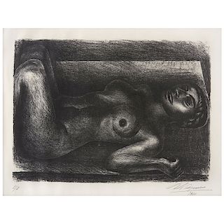 DAVID ALFARO SIQUEIROS, Mujer desnuda acostada (“Woman in the Nude Lying Down”), Signed and dated 1931. Lithography E / E, 15.7 x 22” (40 x 56 cm)