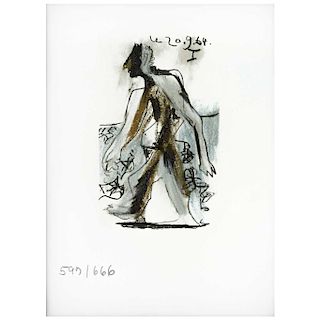 PABLO PICASSO I, from the Picasso Le Gout du Bonheur album, 1970, Unsigned. Dated 20.9.6 in iron, 
Lithography 597 / 666, 7 x 4.3” (18 x 11 cm)