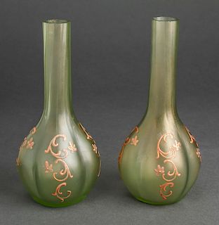 Bohemian Glass Vases with Foliate Scroll Motif, Pr