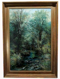 Signed 19th C. Wooded Landscape w/ Figure