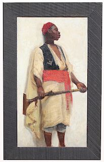 19th C. Orientalist Painting of a Guard