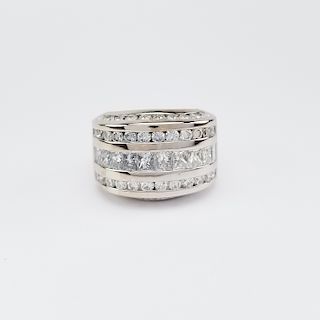 14K White Gold & Multi-Rowed Diamond Ring