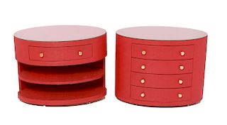Modern Red Oval Nightstands w Drawers & Shelves