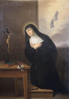 Old Master Style Painting of Nun with Crucifix