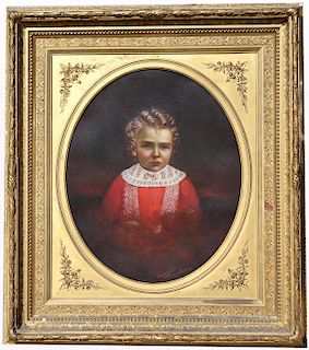 Large 19th C. Portrait of a Young Boy, Signed