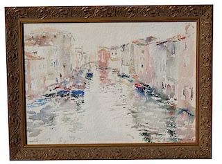 Signed, Watercolor of Venice Italy Canal