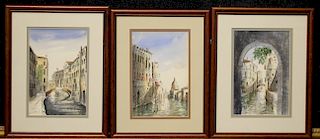 (3) Italian Watercolors of Venice Canal