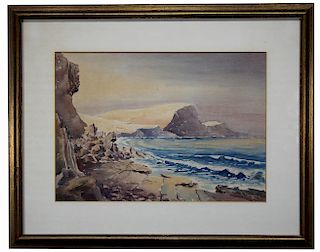 Robert Hughes, 1950 Coastal Seascape Watercolor