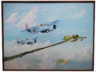 WWII Fighter Plane Painting, Signed