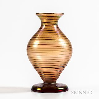 Imperial Art Glass Iridescent Vase with Red Threading