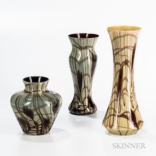 Three Imperial Art Glass Vases in Hearts and Vines Pattern