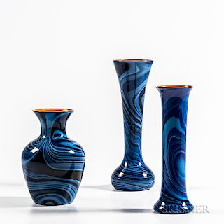 Three Imperial Art Glass Marbleized Vases