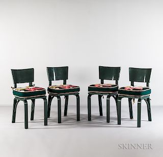 Four Thonet Chairs with Stylized Magnolia Blossom Cushions